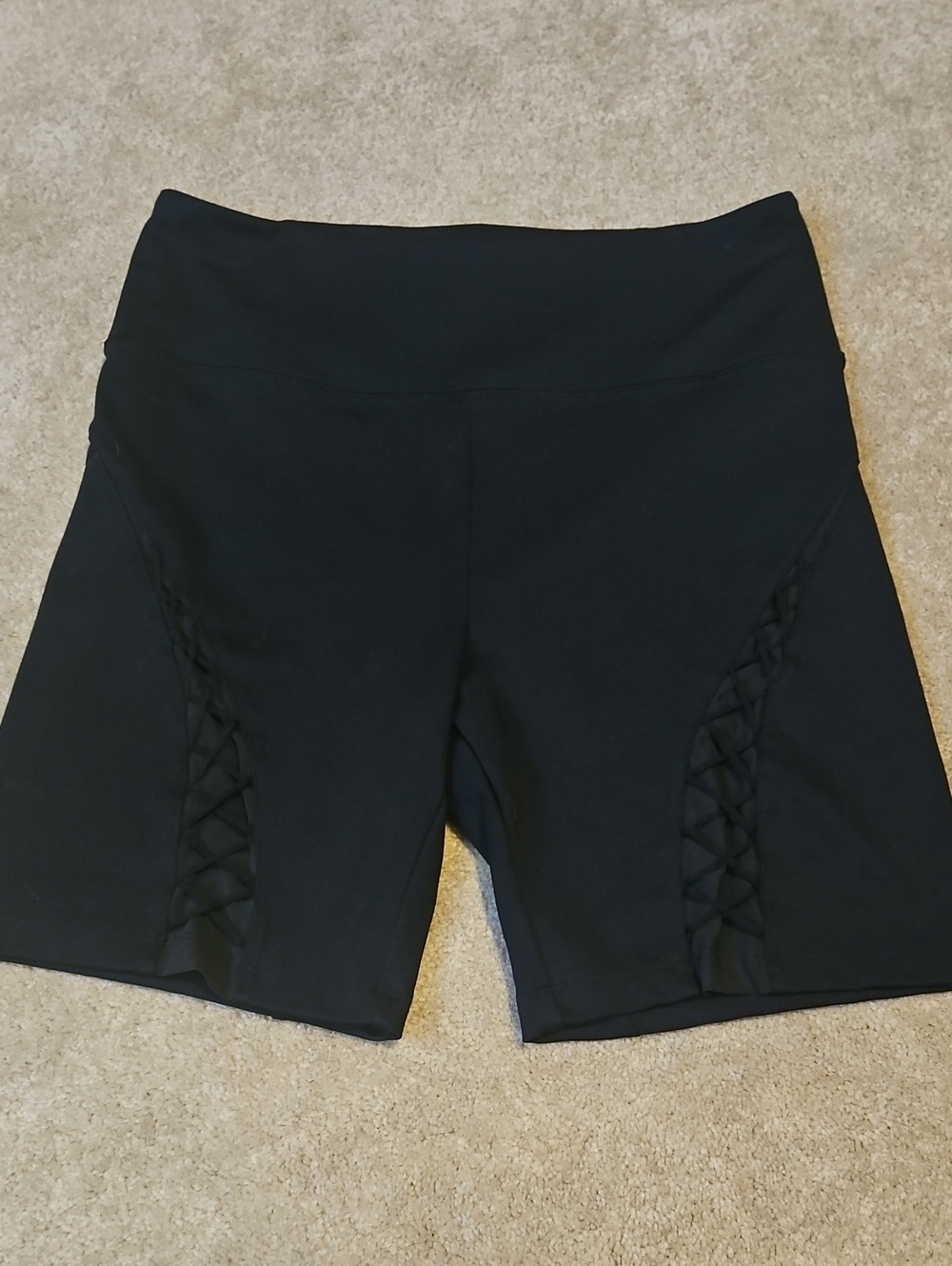 Women's Black High-Waist Athletic Shorts with Side Lattice